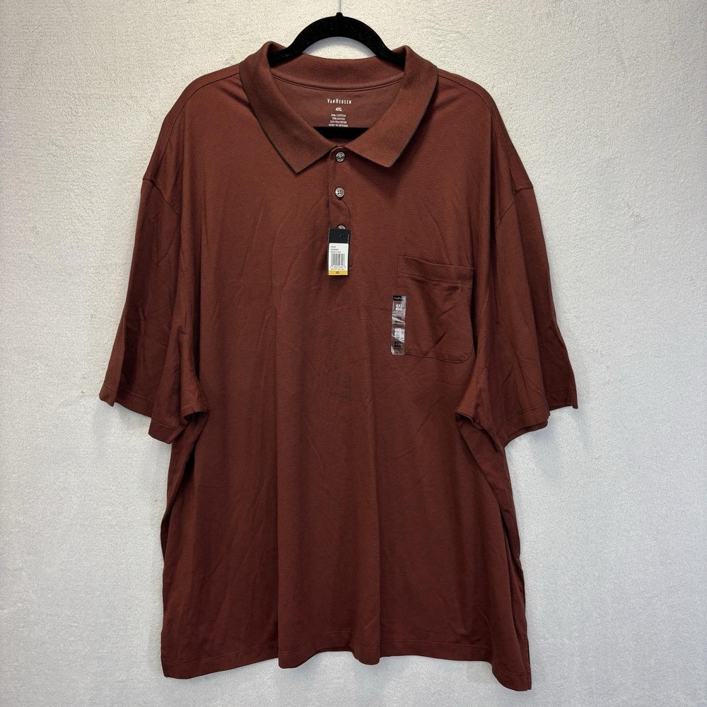 NWT Van Heusen Knit Polo Shirt Mens 4XL Red Pocket Office Party‎ Casual